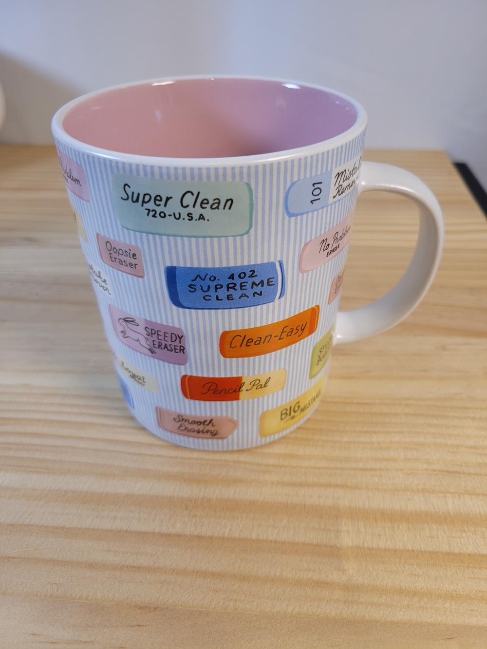 Fig And Fern Colorful Labels Ceramic Mug with Pink Interior